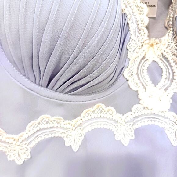 California Dynasty Babydoll Lingerie Set M Scalloped POWDER BLUE Padded Push-up - Picture 3 of 16